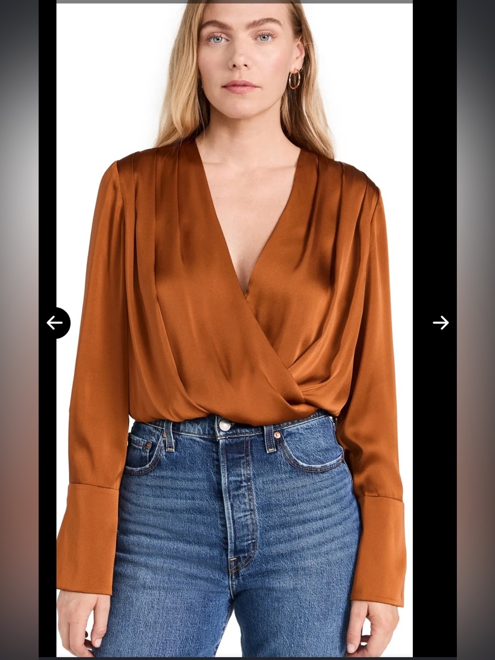 Favorite Daughter Rust Satin Wrap Blouse